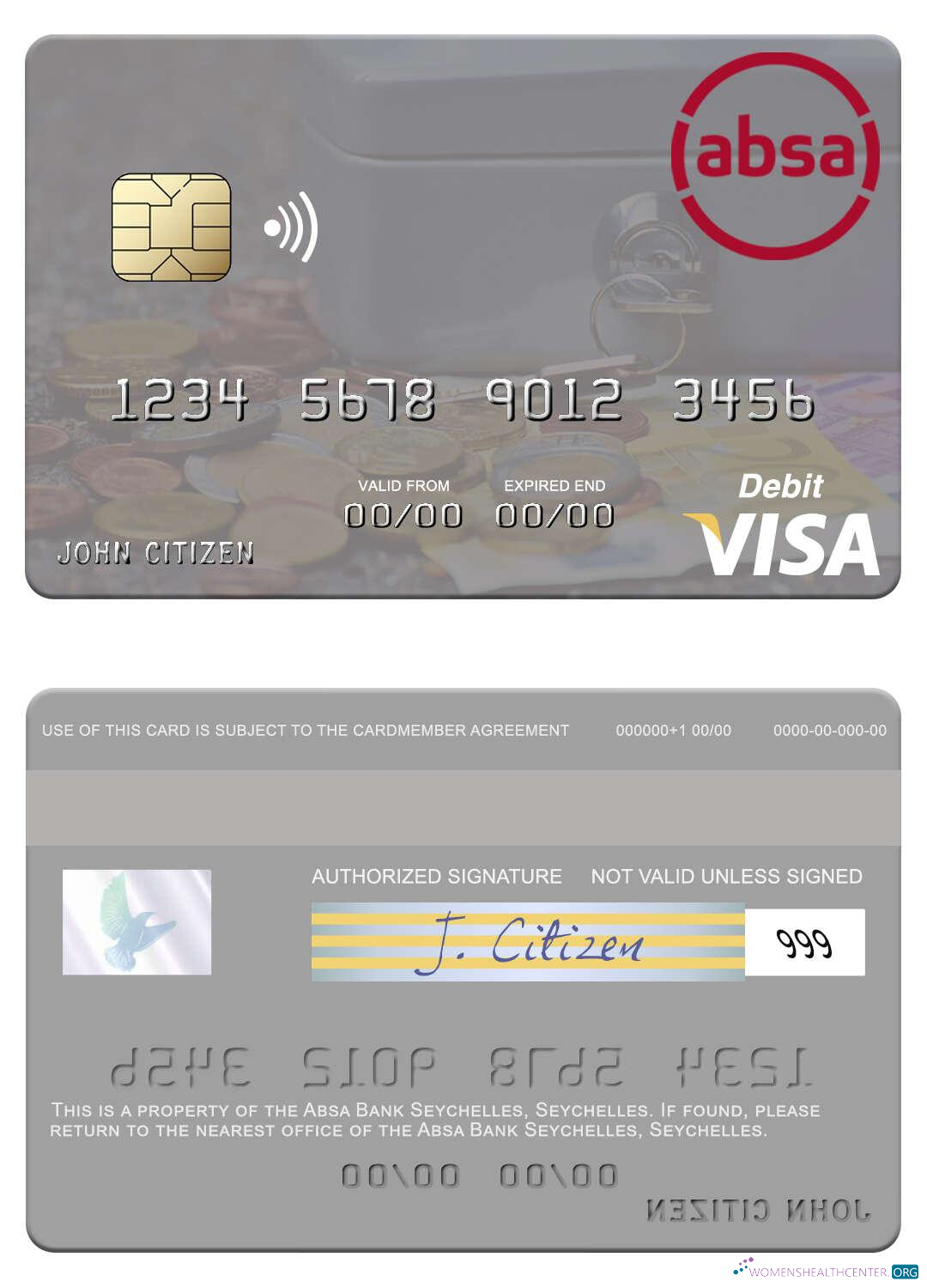 Download Seychelles Absa Bank Seychelles visa debit card Photoshop template